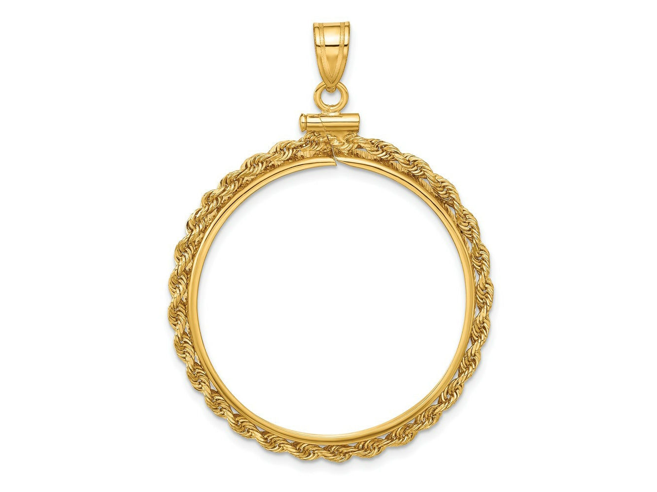 FJC Finejewelers 14 kt Yellow Gold Polished Rope 30.0mm x 3mm Screw Top Coin Bezel Pendant
