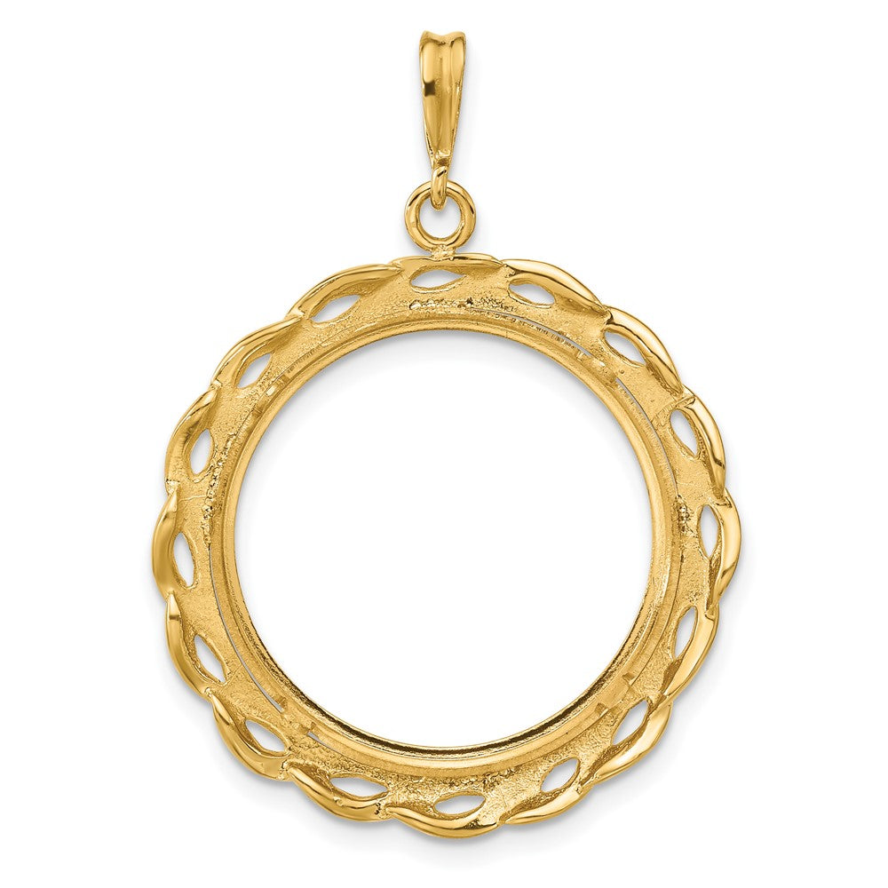 FJC Finejewelers 14 kt Yellow Gold Polished Filigree Waved 21.6mm Prong Coin Bezel Pendant