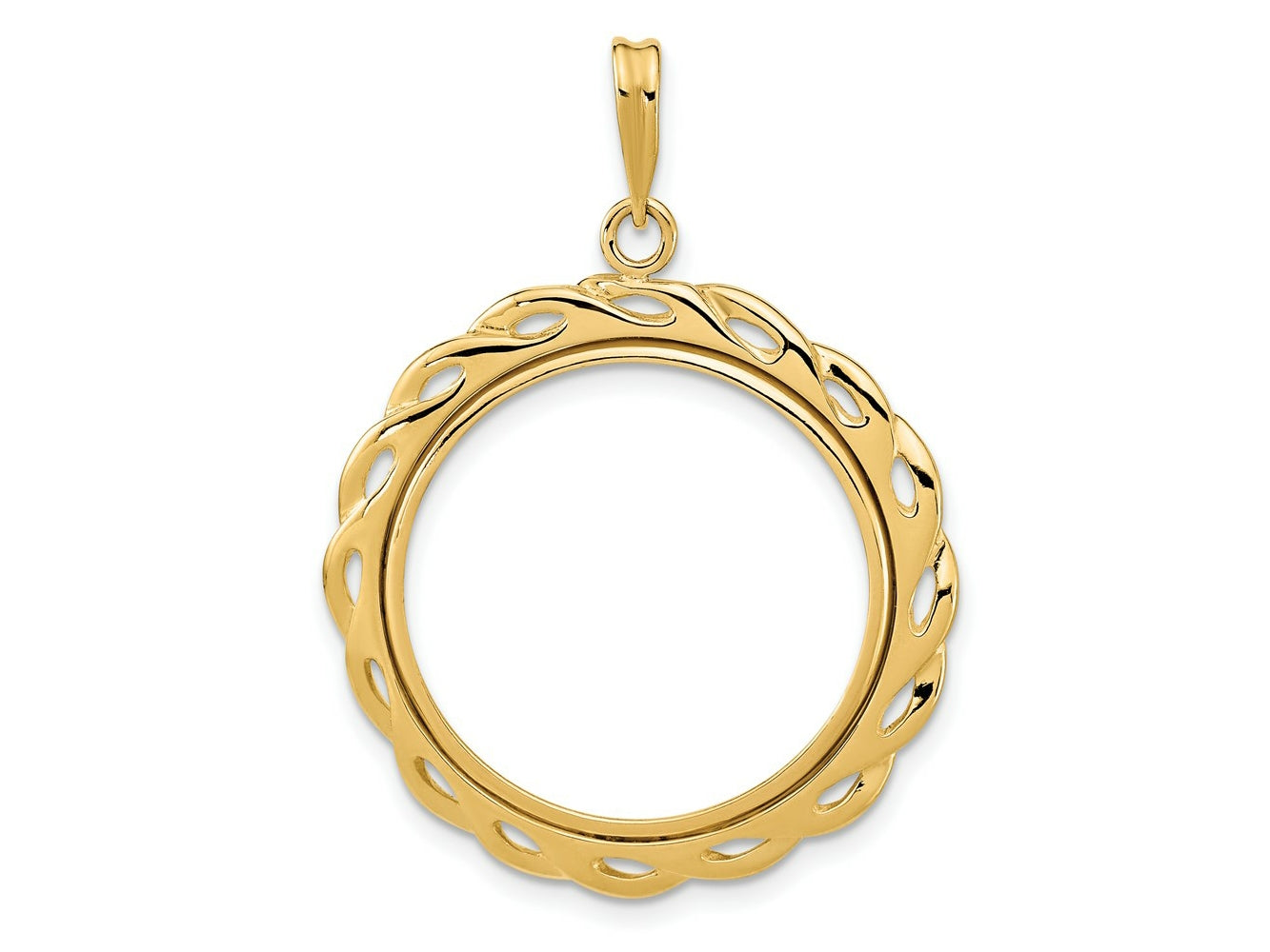 FJC Finejewelers 14 kt Yellow Gold Polished Filigree Waved 21.6mm Prong Coin Bezel Pendant