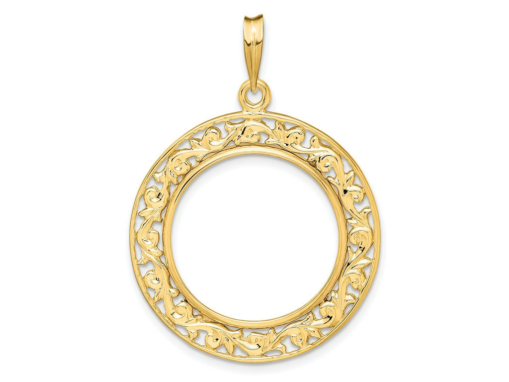 FJC Finejewelers 14 kt Yellow Gold Polished Curved Filigree 21.6mm Prong Coin Bezel Pendant