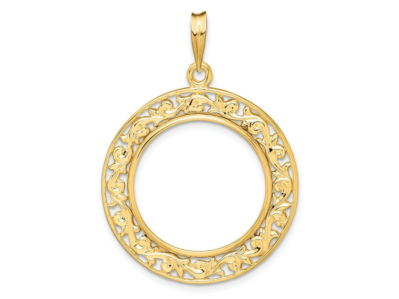 FJC Finejewelers 14 kt Yellow Gold Polished Curved Filigree 21.6mm Prong Coin Bezel Pendant