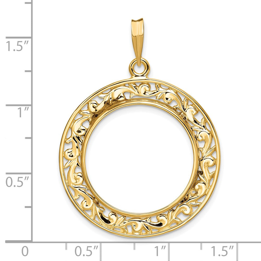 FJC Finejewelers 14 kt Yellow Gold Polished Curved Filigree 22.0mm Prong Coin Bezel Pendant