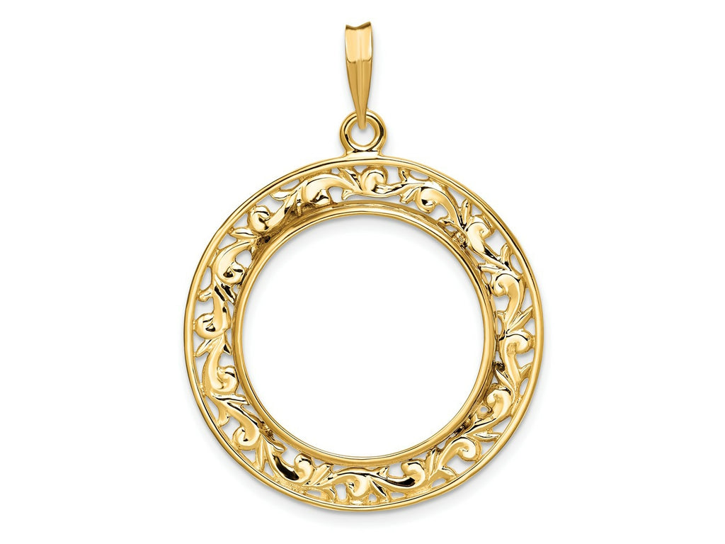 FJC Finejewelers 14 kt Yellow Gold Polished Curved Filigree 22.0mm Prong Coin Bezel Pendant
