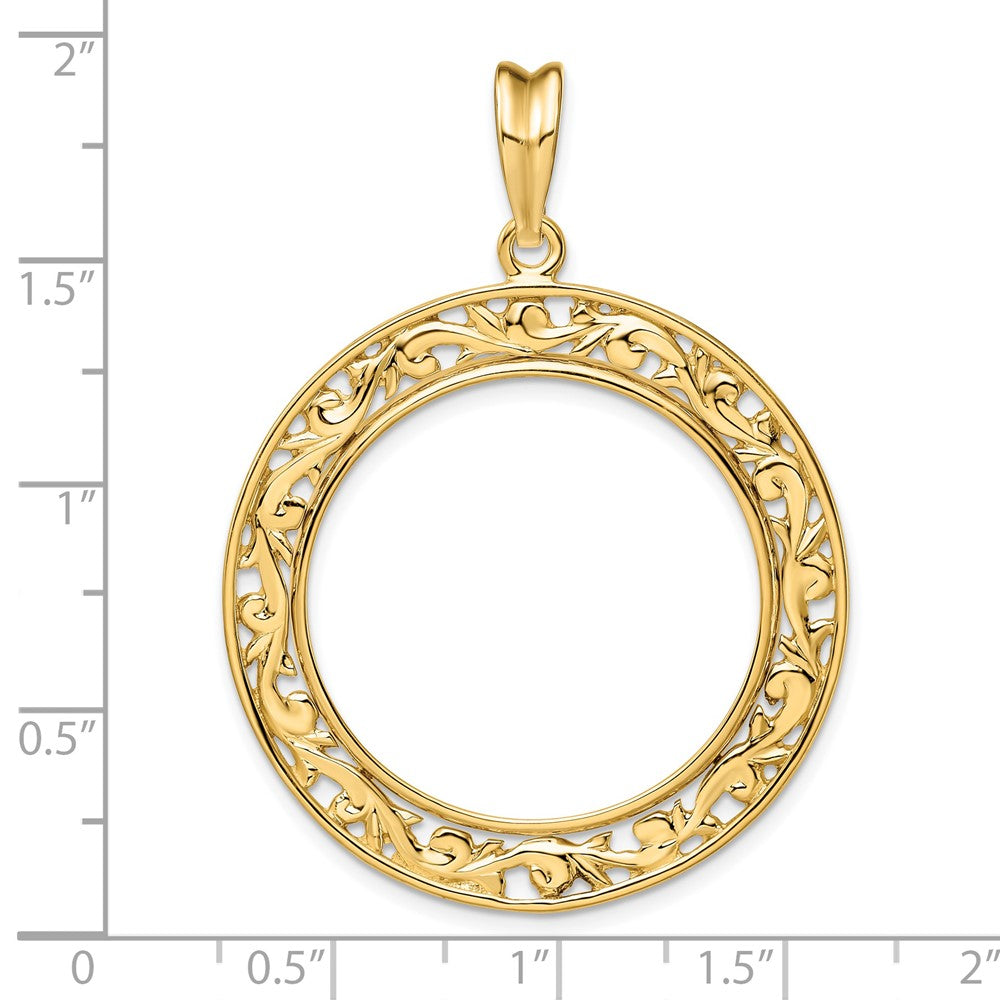 FJC Finejewelers 14 kt Yellow Gold Polished Curved Filigree 27.0mm Prong Coin Bezel Pendant