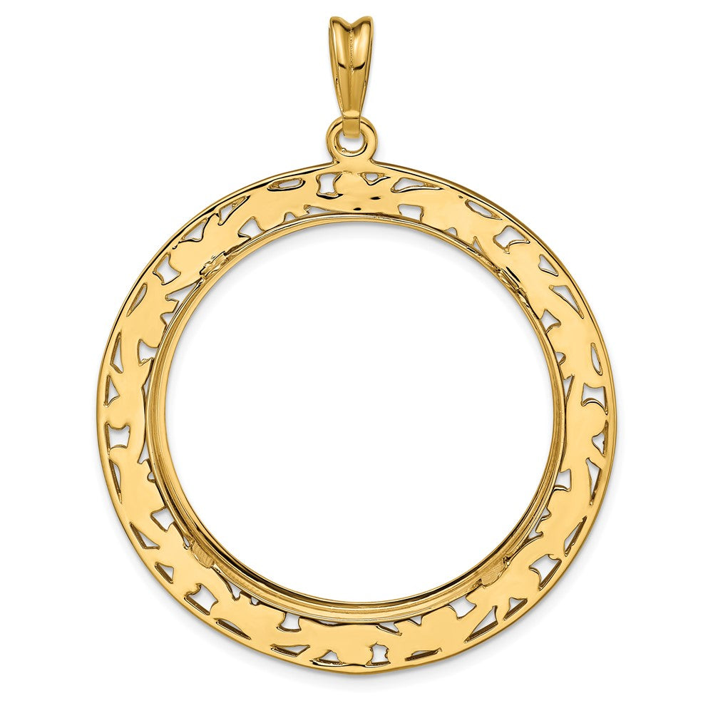 FJC Finejewelers 14 kt Yellow Gold Polished Curved Filigree 32.7mm Prong Coin Bezel Pendant