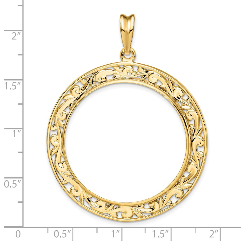 FJC Finejewelers 14 kt Yellow Gold Polished Curved Filigree 32.7mm Prong Coin Bezel Pendant