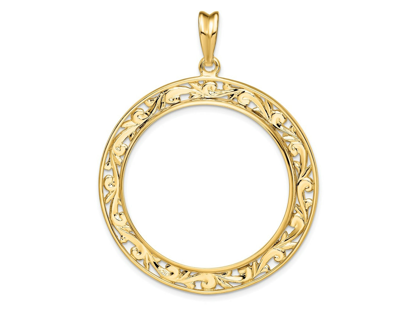 FJC Finejewelers 14 kt Yellow Gold Polished Curved Filigree 32.7mm Prong Coin Bezel Pendant