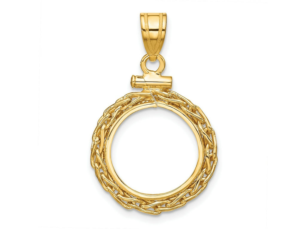FJC Finejewelers 14 kt Yellow Gold Wheat Chain 14.0mm x 1.1mm Screw Top Coin Bezel Pendant