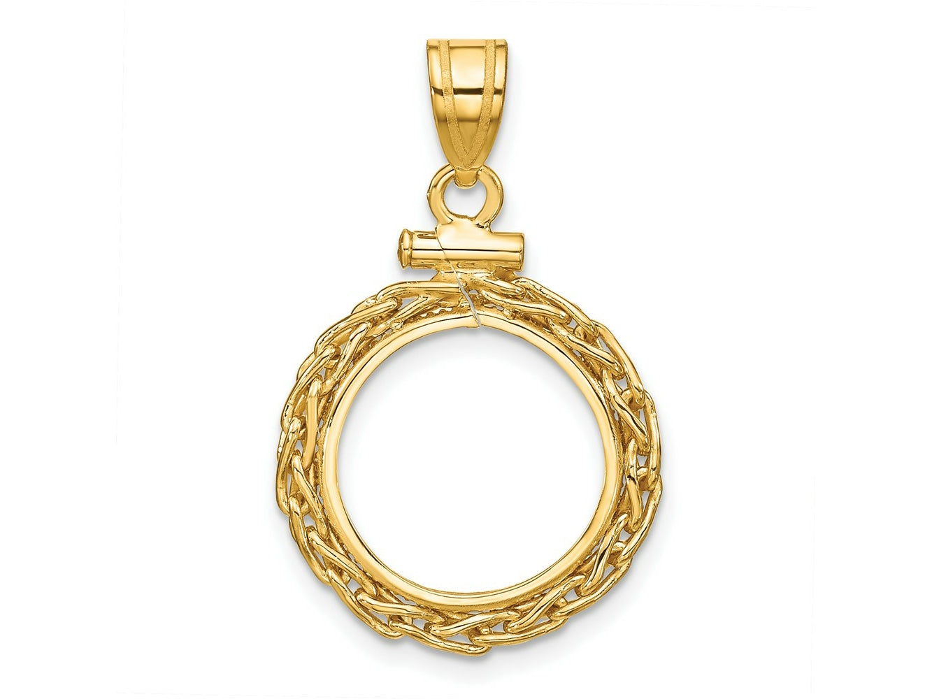 FJC Finejewelers 14 kt Yellow Gold Wheat Chain 14.0mm x 1.1mm Screw Top Coin Bezel Pendant