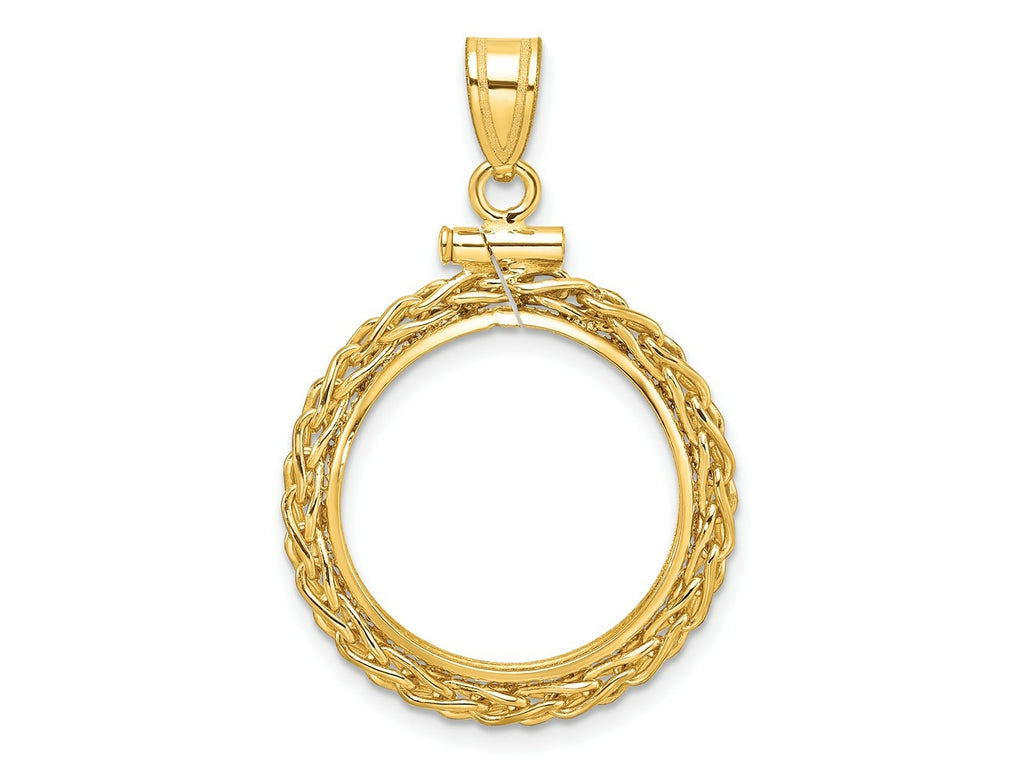 FJC Finejewelers 14 kt Yellow Gold Wheat Chain 18.0mm x 1.35mm Screw Top Coin Bezel Pendant