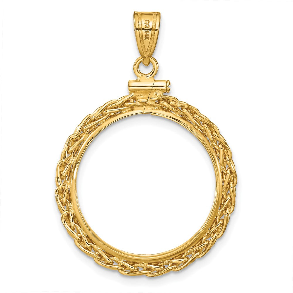 FJC Finejewelers 14 kt Yellow Gold Wheat Chain 21.6mm x 1.7mm Screw Top Coin Bezel Pendant