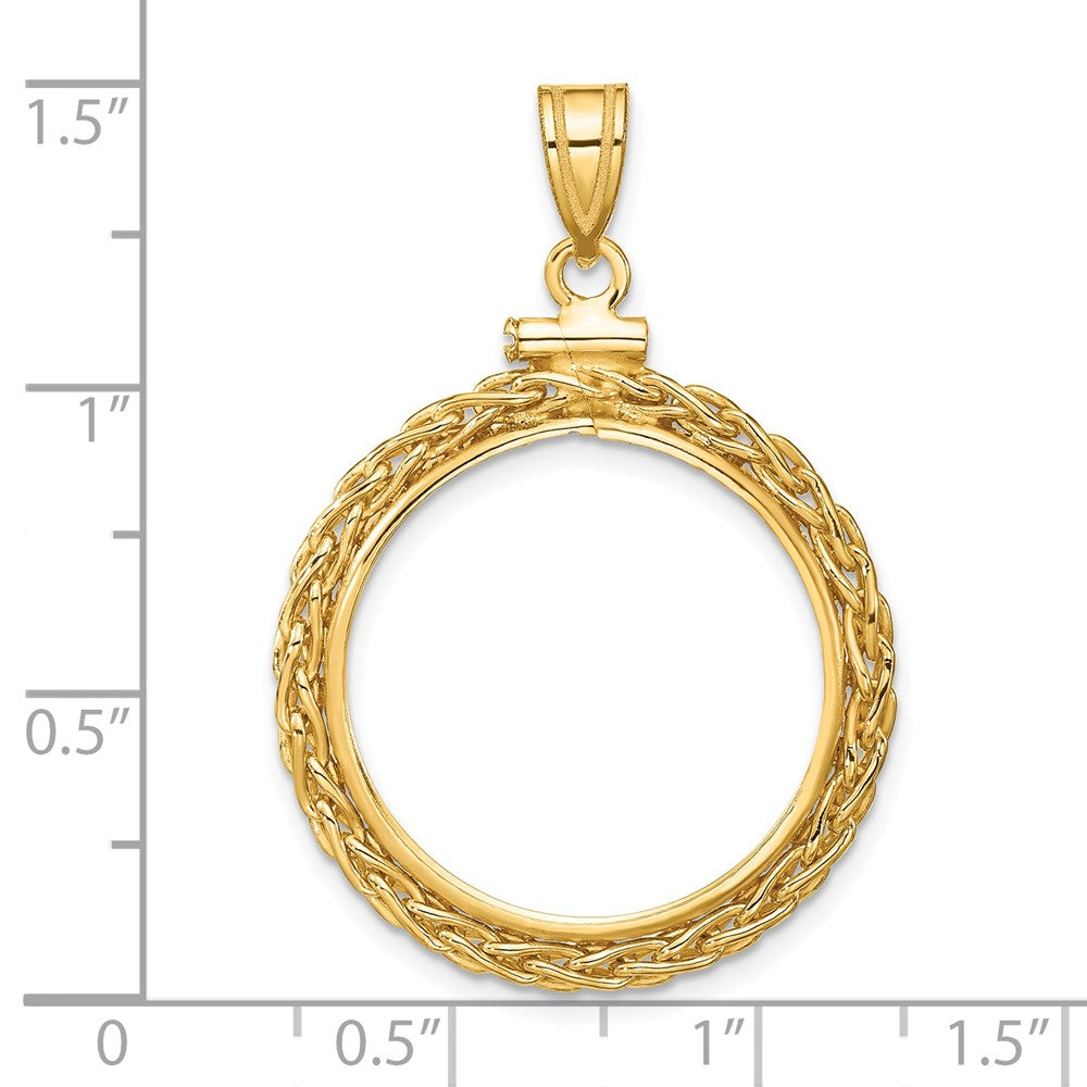 FJC Finejewelers 14 kt Yellow Gold Wheat Chain 21.6mm x 1.7mm Screw Top Coin Bezel Pendant