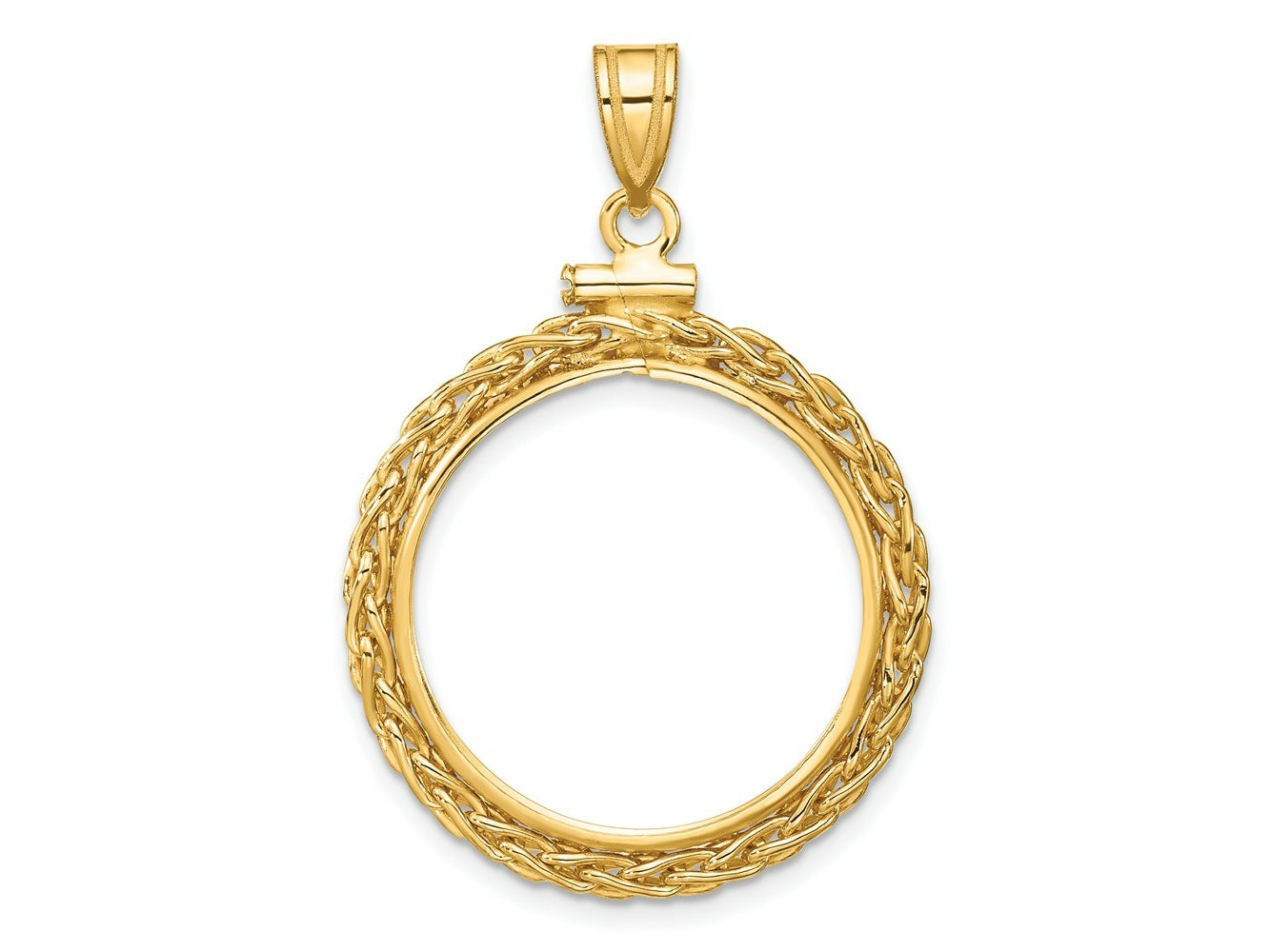 FJC Finejewelers 14 kt Yellow Gold Wheat Chain 21.6mm x 1.7mm Screw Top Coin Bezel Pendant