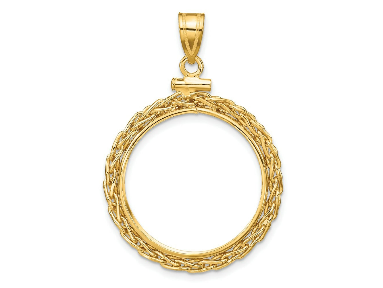 FJC Finejewelers 14 kt Yellow Gold Wheat Chain 22.0mm x 1.9mm Screw Top Coin Bezel Pendant