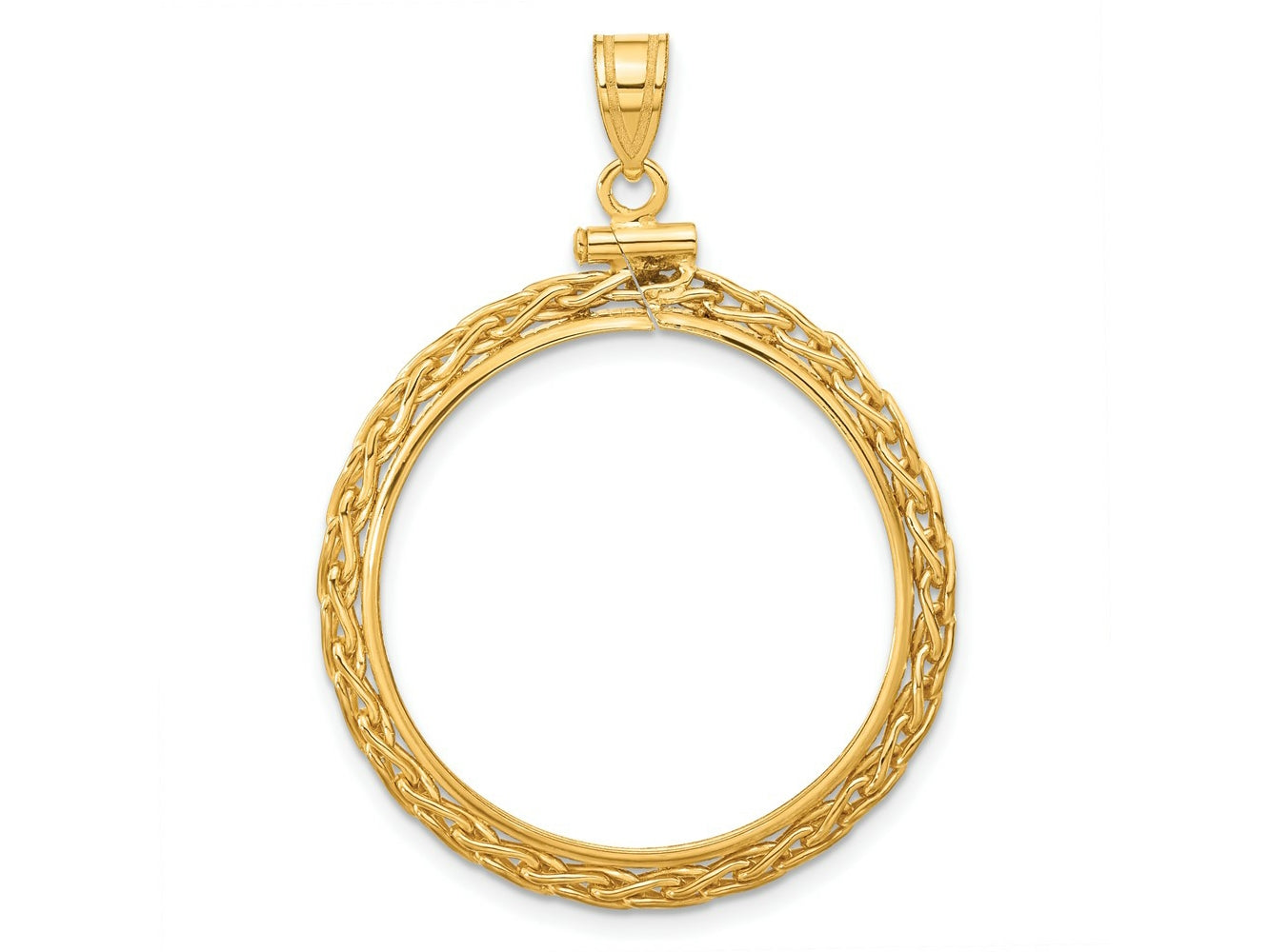 FJC Finejewelers 14 kt Yellow Gold Wheat Chain 27.0mm x 2.35mm Screw Top Coin Bezel Pendant