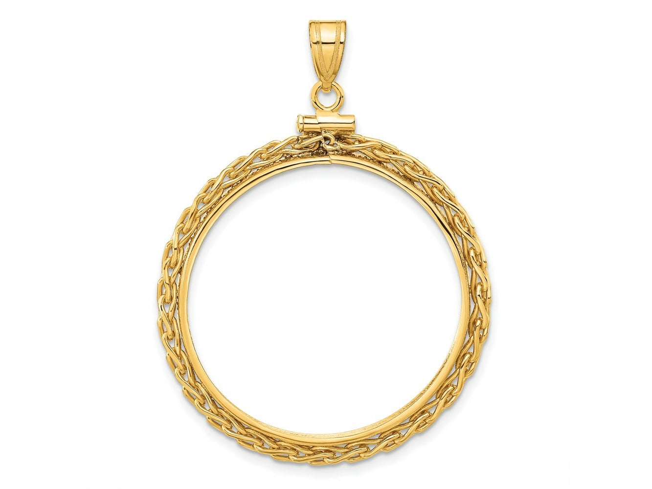 FJC Finejewelers 14 kt Yellow Gold Wheat Chain 30.0mm x 3.00mm Screw Top Coin Bezel Pendant