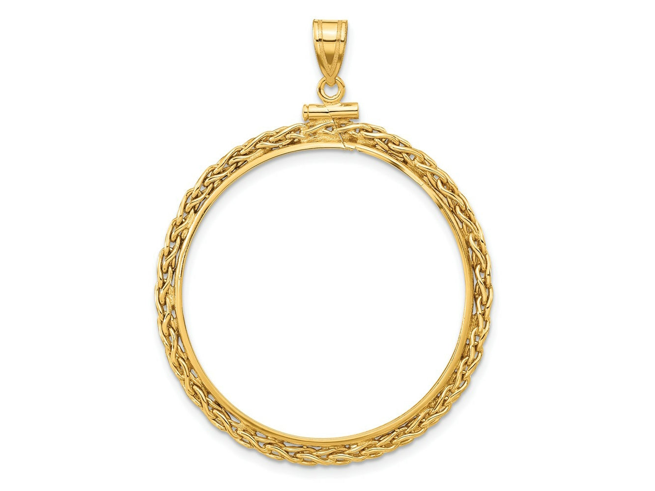 FJC Finejewelers 14 kt Yellow Gold Wheat Chain 32.0mm x 2.85mm Screw Top Coin Bezel Pendant