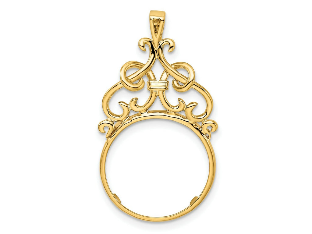 FJC Finejewelers 14 kt Yellow Gold Polished Filigree Top 13.0mm Prong Coin Bezel Pendant