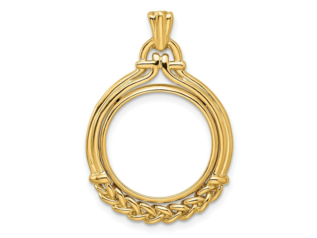 FJC Finejewelers 14 kt Yellow Gold Fancy Wheat Bottom 16.5mm Prong Coin Bezel Pendant