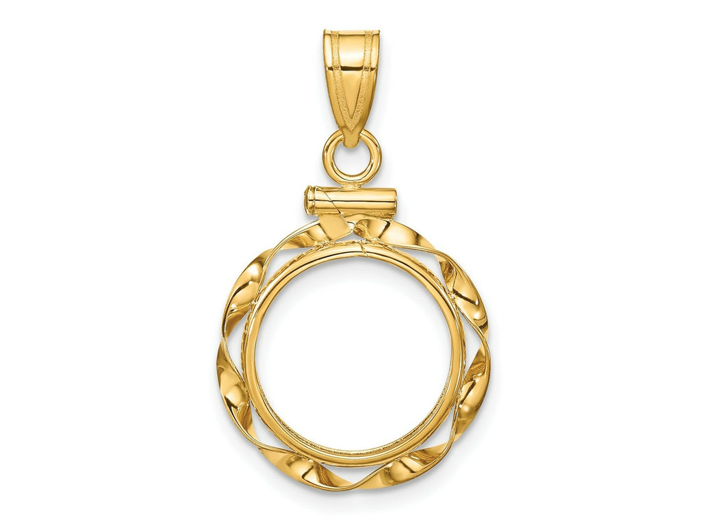 FJC Finejewelers 14 kt Yellow Gold Twisted Ribbon 13.0mm x 1.1mm Screw Top Coin Bezel Pendant