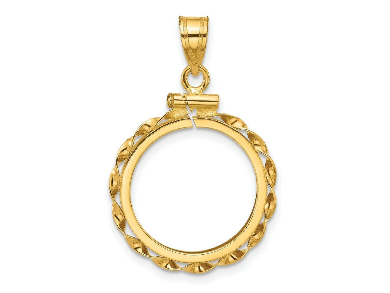 FJC Finejewelers 14 kt Yellow Gold Twisted Ribbon 17.8mm x 1.35mm Screw Top Coin Bezel Pendant