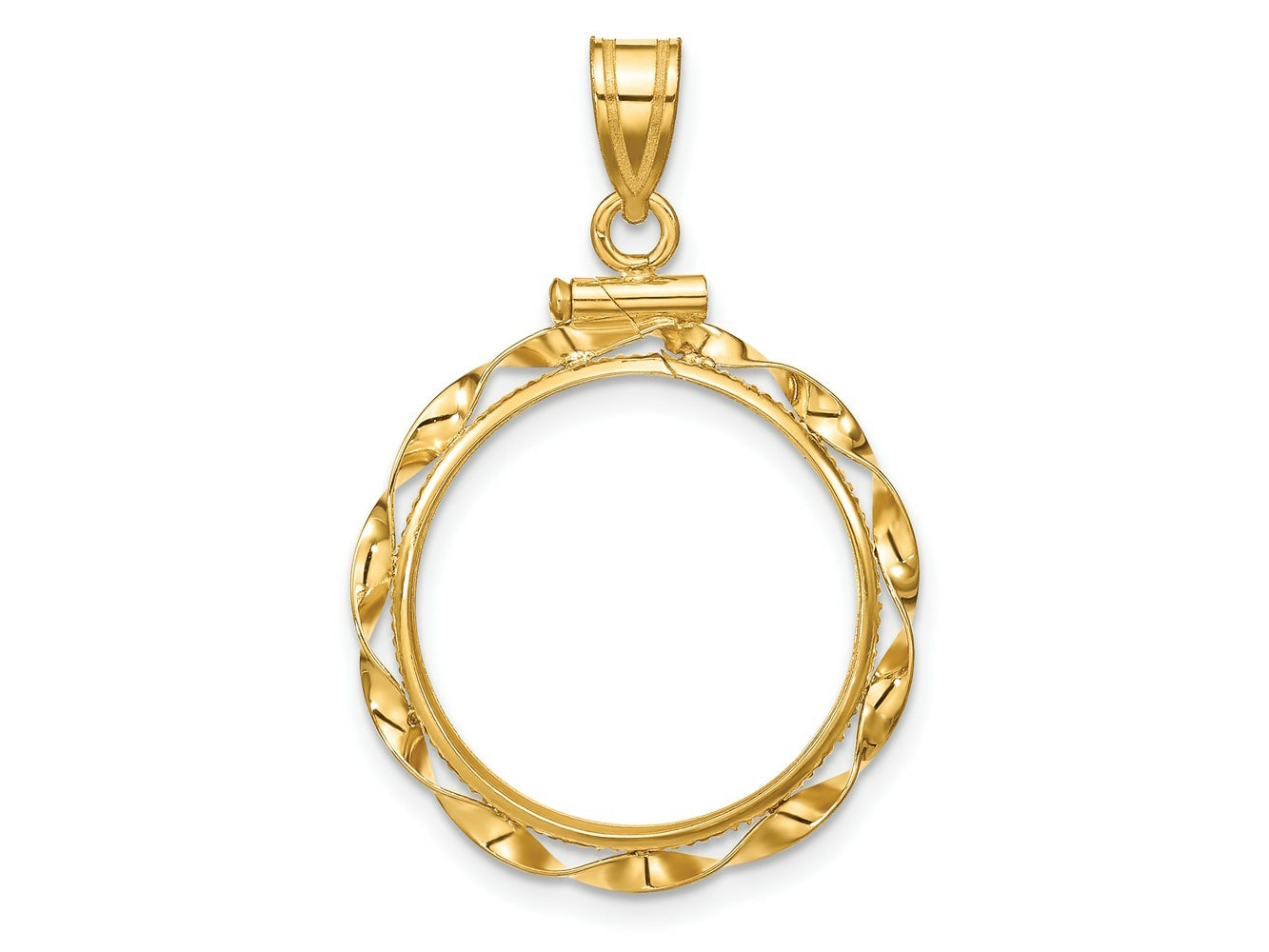 FJC Finejewelers 14 kt Yellow Gold Twisted Ribbon 18.0mm x 1.35mm Screw Top Coin Bezel Pendant