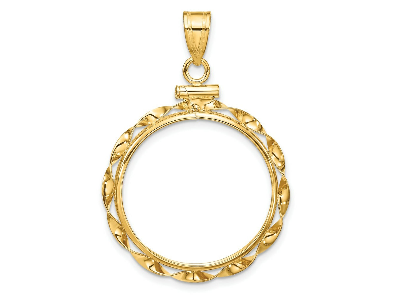 FJC Finejewelers 14 kt Yellow Gold Twisted Ribbon 22.0mm x 1.9mm Screw Top Coin Bezel Pendant