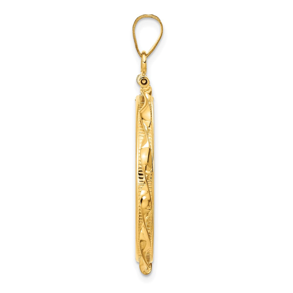 FJC Finejewelers 14 kt Yellow Gold Twisted Ribbon Screw Top Coin Bezel Pendant 42 mm x 31 mm