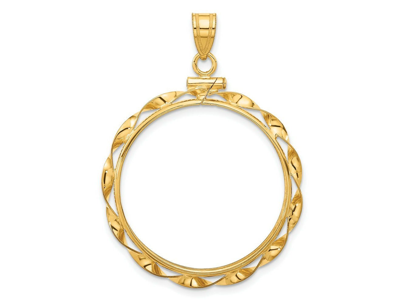 FJC Finejewelers 14 kt Yellow Gold Twisted Ribbon Screw Top Coin Bezel Pendant 42 mm x 31 mm