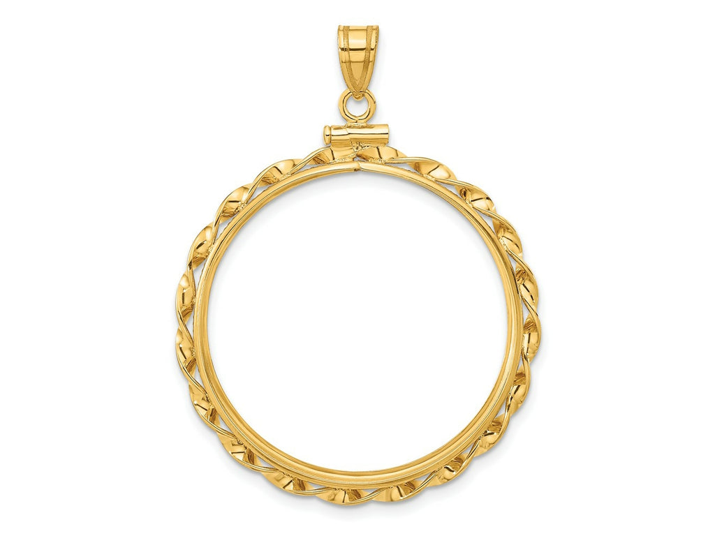 FJC Finejewelers 14 kt Yellow Gold Twisted Ribbon 30.0mm x 3.00mm Screw Top Coin Bezel Pendant