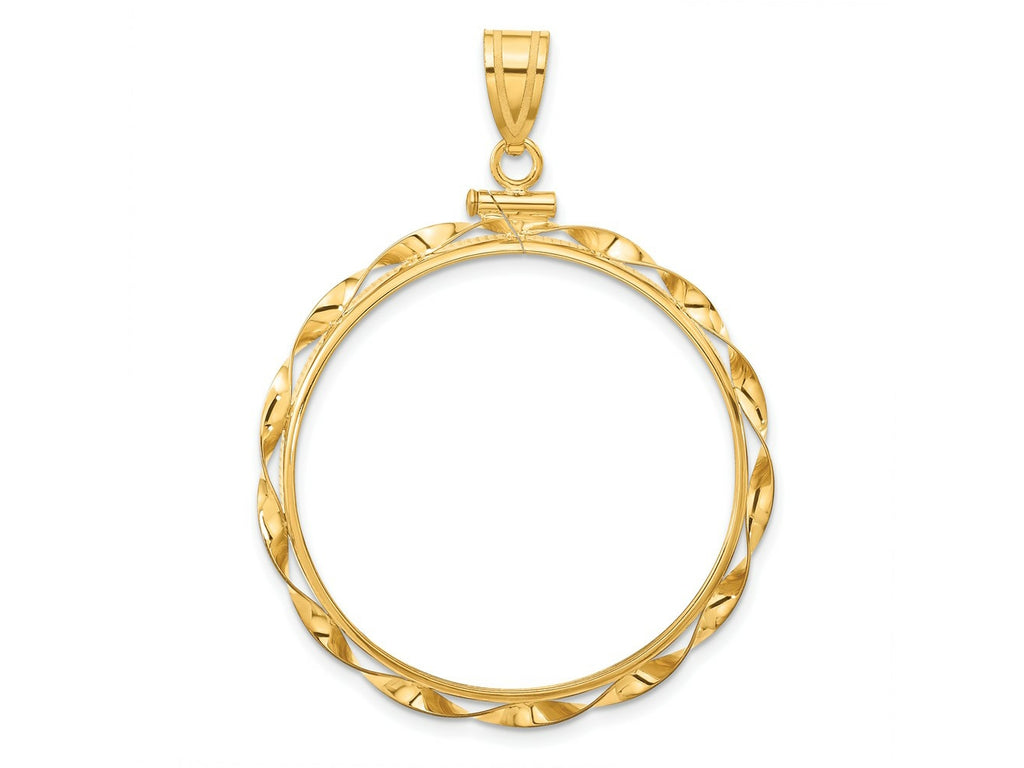 FJC Finejewelers 14 kt Yellow Gold Twisted Ribbon 32.7mm x 3.00mm Screw Top Coin Bezel Pendant
