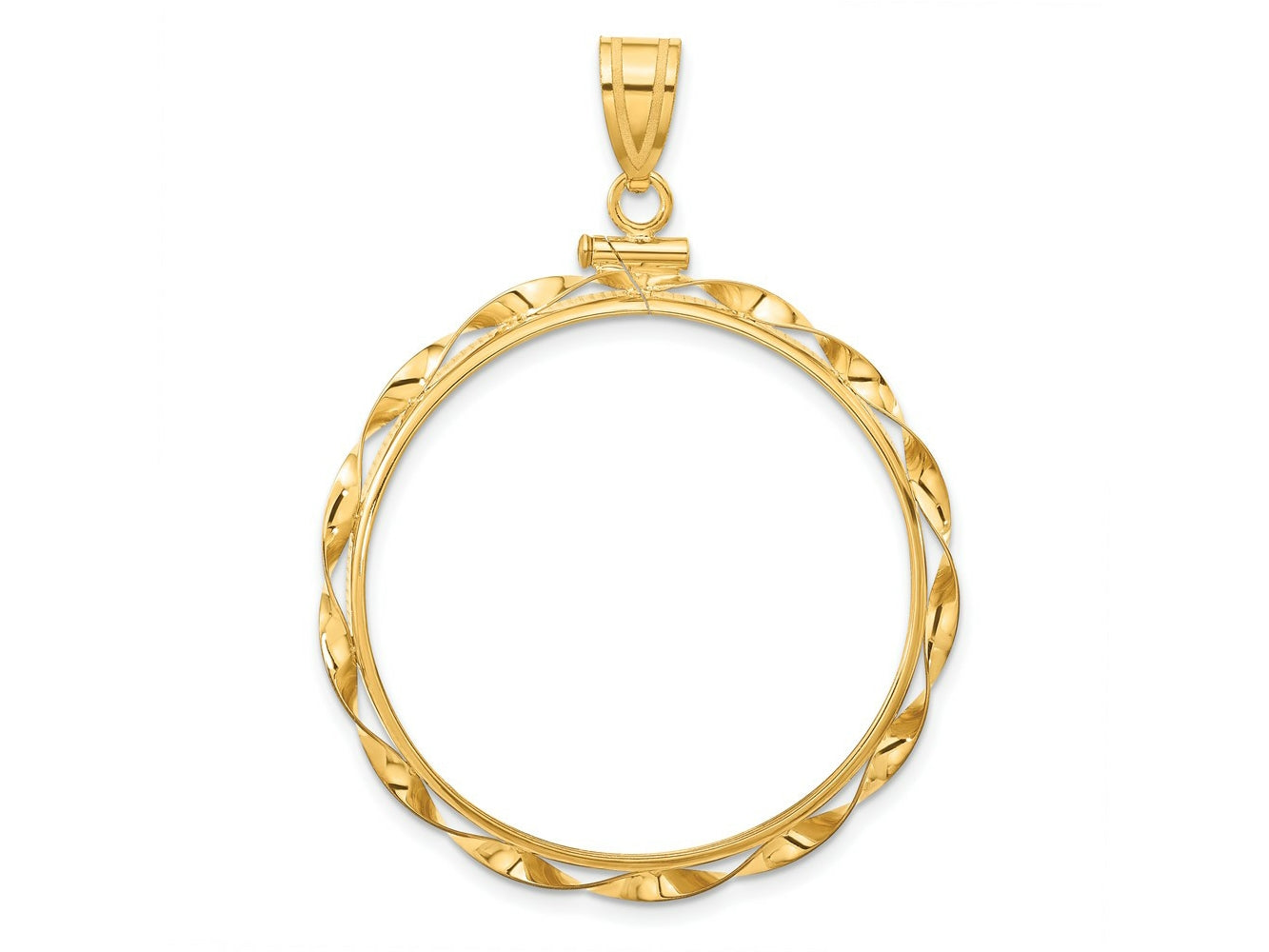 FJC Finejewelers 14 kt Yellow Gold Twisted Ribbon 32.7mm x 3.00mm Screw Top Coin Bezel Pendant