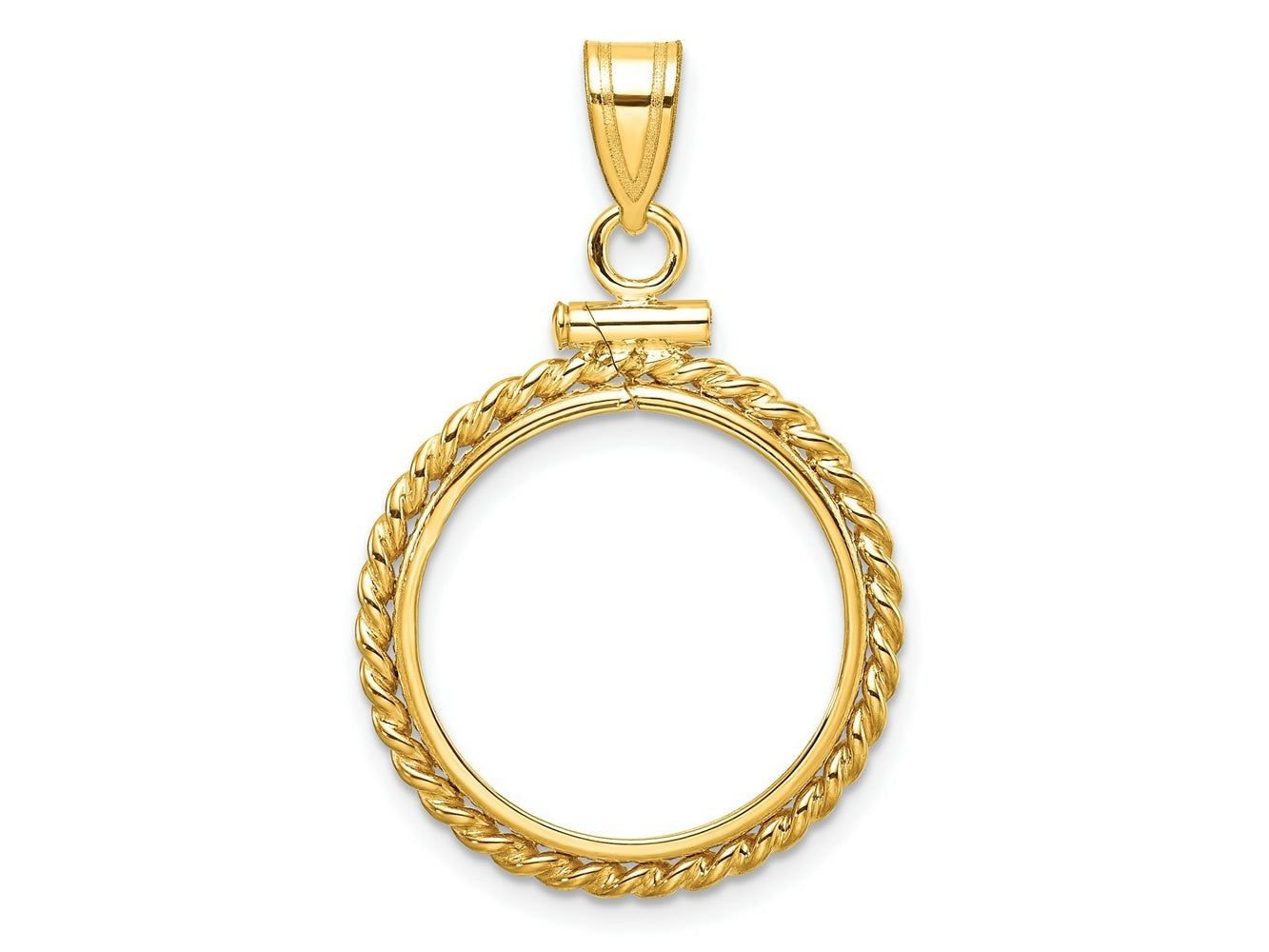 FJC Finejewelers 14 kt Yellow Gold Twisted Wire 17.8mm x 1.35mm Screw Top Coin Bezel Pendant