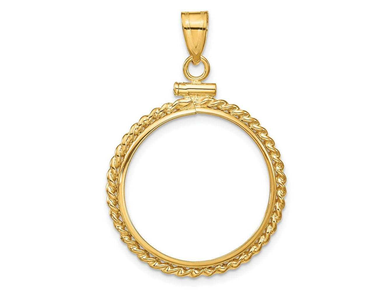 FJC Finejewelers 14 kt Yellow Gold Twisted Wire 21.6mm x 1.7mm Screw Top Coin Bezel Pendant