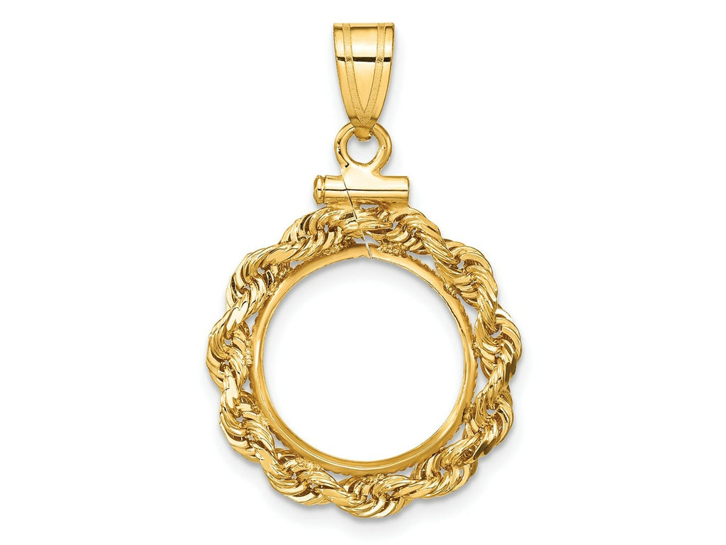 FJC Finejewelers 14 kt Yellow Gold Rope 14.0mm x 1.1mm Screw Top Coin Bezel Pendant