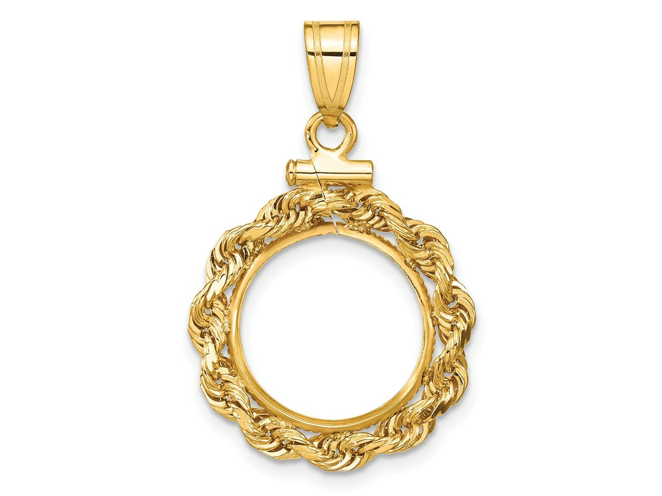 FJC Finejewelers 14 kt Yellow Gold Rope 14.0mm x 1.1mm Screw Top Coin Bezel Pendant