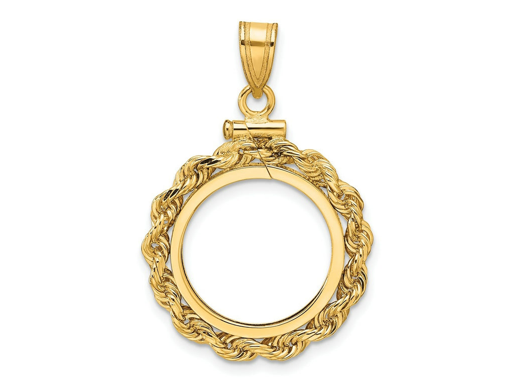 FJC Finejewelers 14 kt Yellow Gold Rope 16.5mm x 1.35mm Screw Top Coin Bezel Pendant