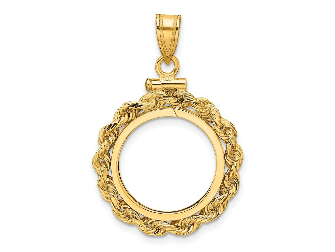 FJC Finejewelers 14 kt Yellow Gold Rope 16.5mm x 1.35mm Screw Top Coin Bezel Pendant
