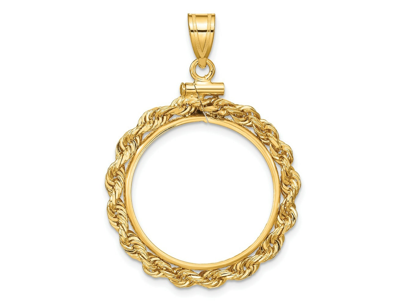 FJC Finejewelers 14 kt Yellow Gold Rope 21.6mm x 1.7mm Screw Top Coin Bezel Pendant
