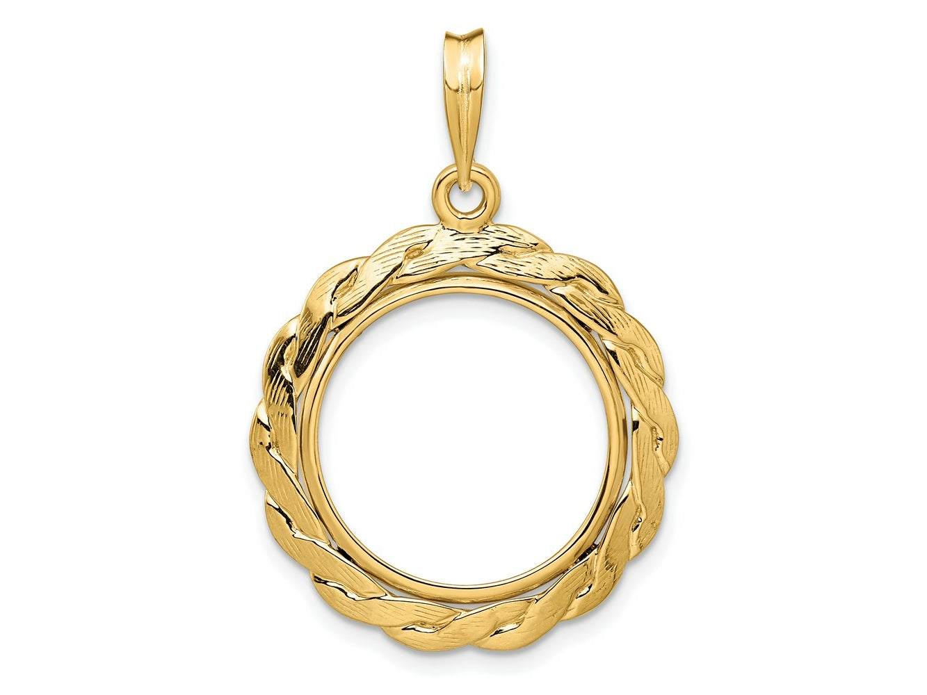 FJC Finejewelers 14 kt Yellow Gold and Textured Braided 17.8mm Prong Coin Bezel Pendant