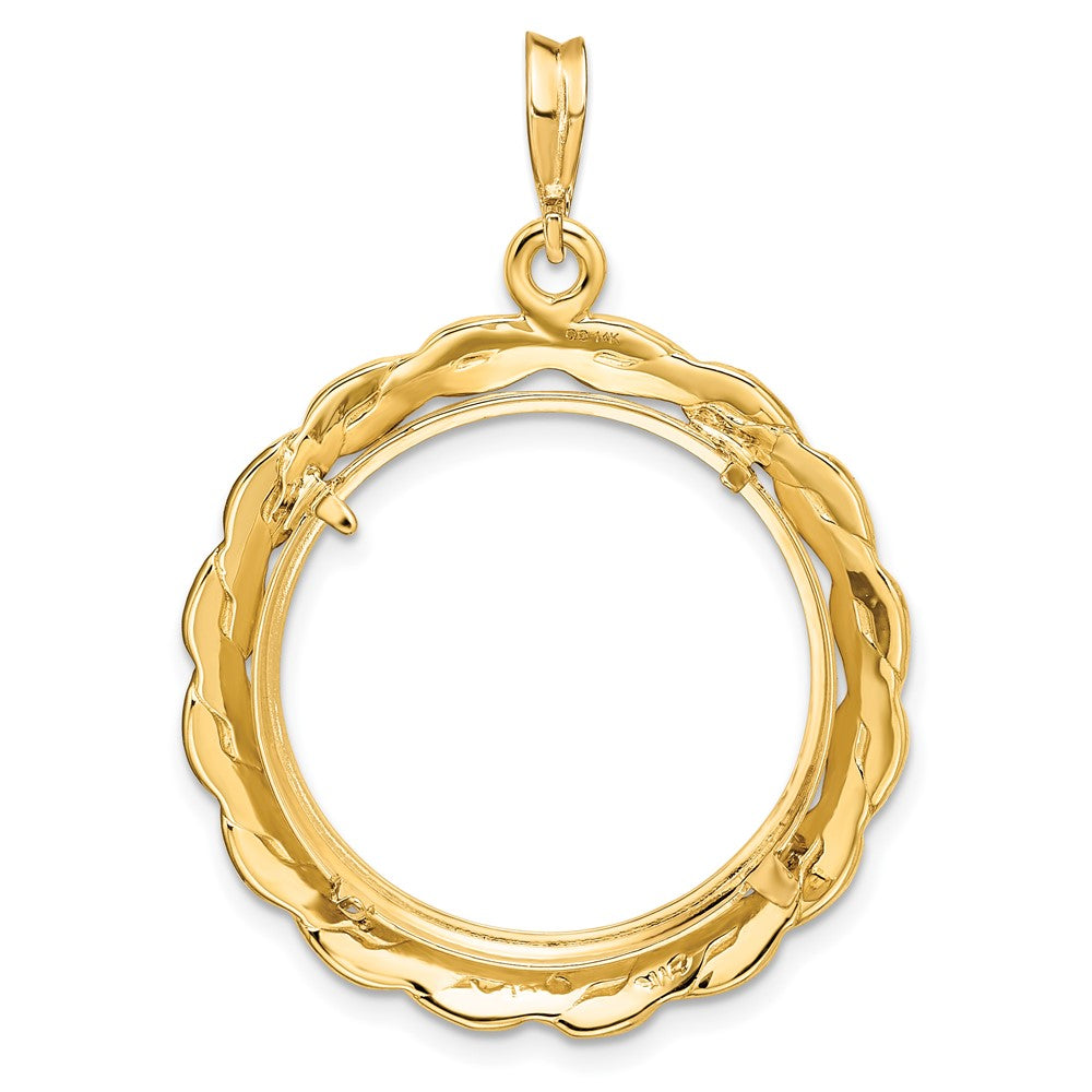 FJC Finejewelers 14 kt Yellow Gold and Textured Braided 21.6mm Prong Coin Bezel Pendant