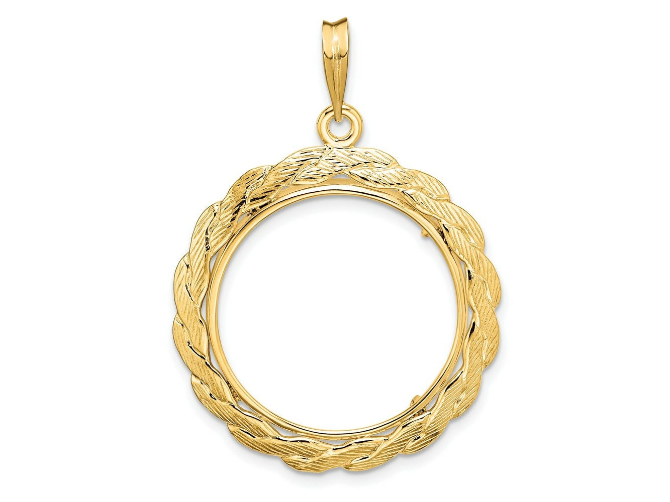 FJC Finejewelers 14 kt Yellow Gold and Textured Braided 21.6mm Prong Coin Bezel Pendant