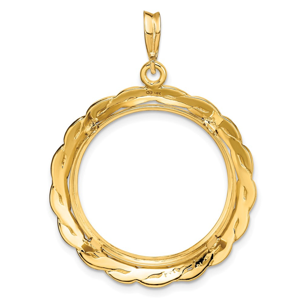 FJC Finejewelers 14 kt Yellow Gold and Textured Braided 22.0mm Prong Coin Bezel Pendant