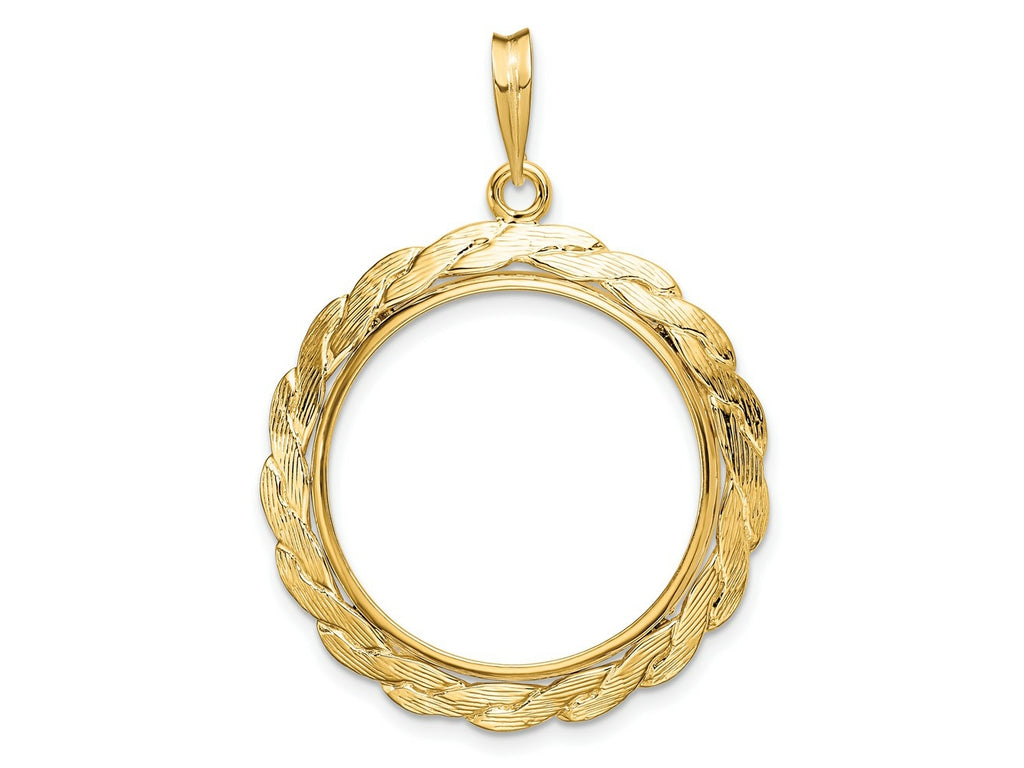 FJC Finejewelers 14 kt Yellow Gold and Textured Braided 22.0mm Prong Coin Bezel Pendant