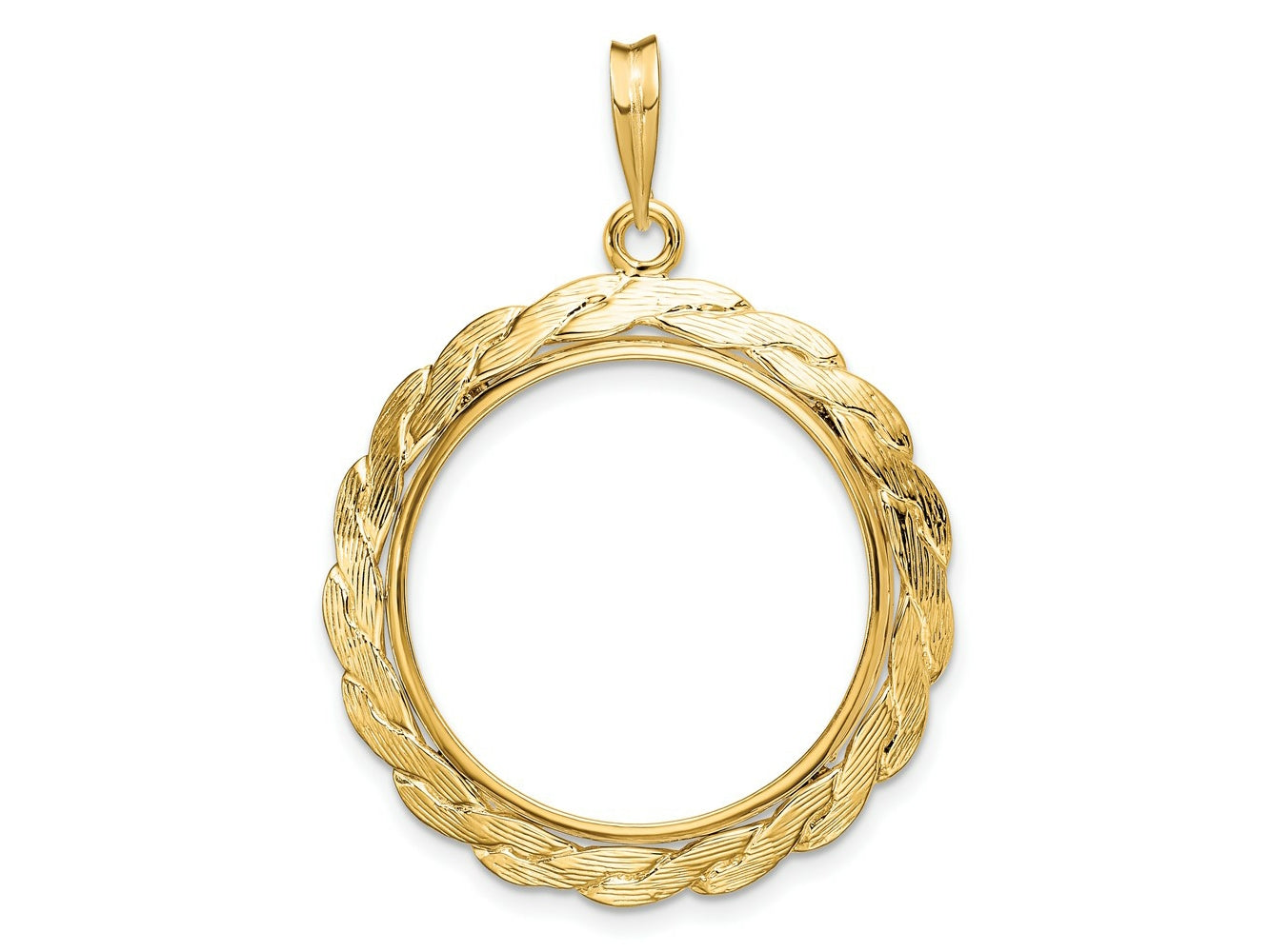 FJC Finejewelers 14 kt Yellow Gold and Textured Braided 22.0mm Prong Coin Bezel Pendant