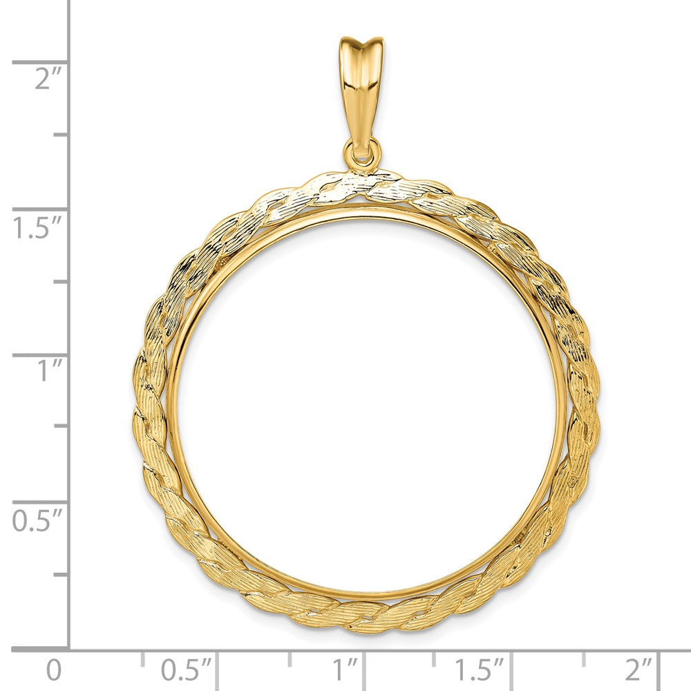 FJC Finejewelers 14 kt Yellow Gold and Textured Braided 34.2mm Prong Coin Bezel Pendant