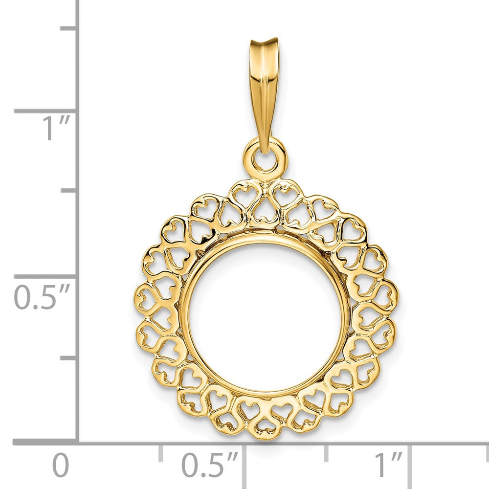 FJC Finejewelers 14 kt Yellow Gold Polished Heart Filigree 13.0mm Prong Coin Bezel Pendant