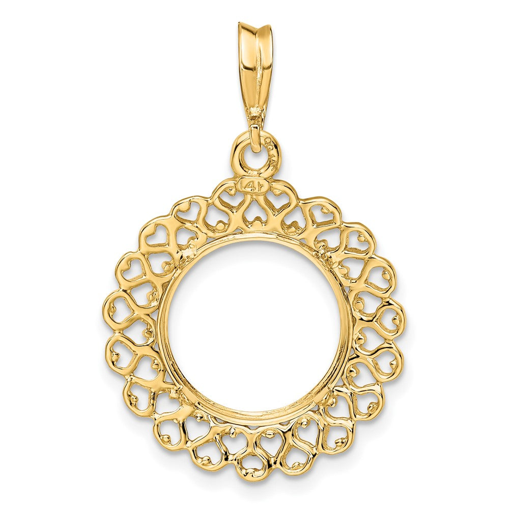 FJC Finejewelers 14 kt Yellow Gold Polished Heart Filigree 13.0mm Prong Coin Bezel Pendant