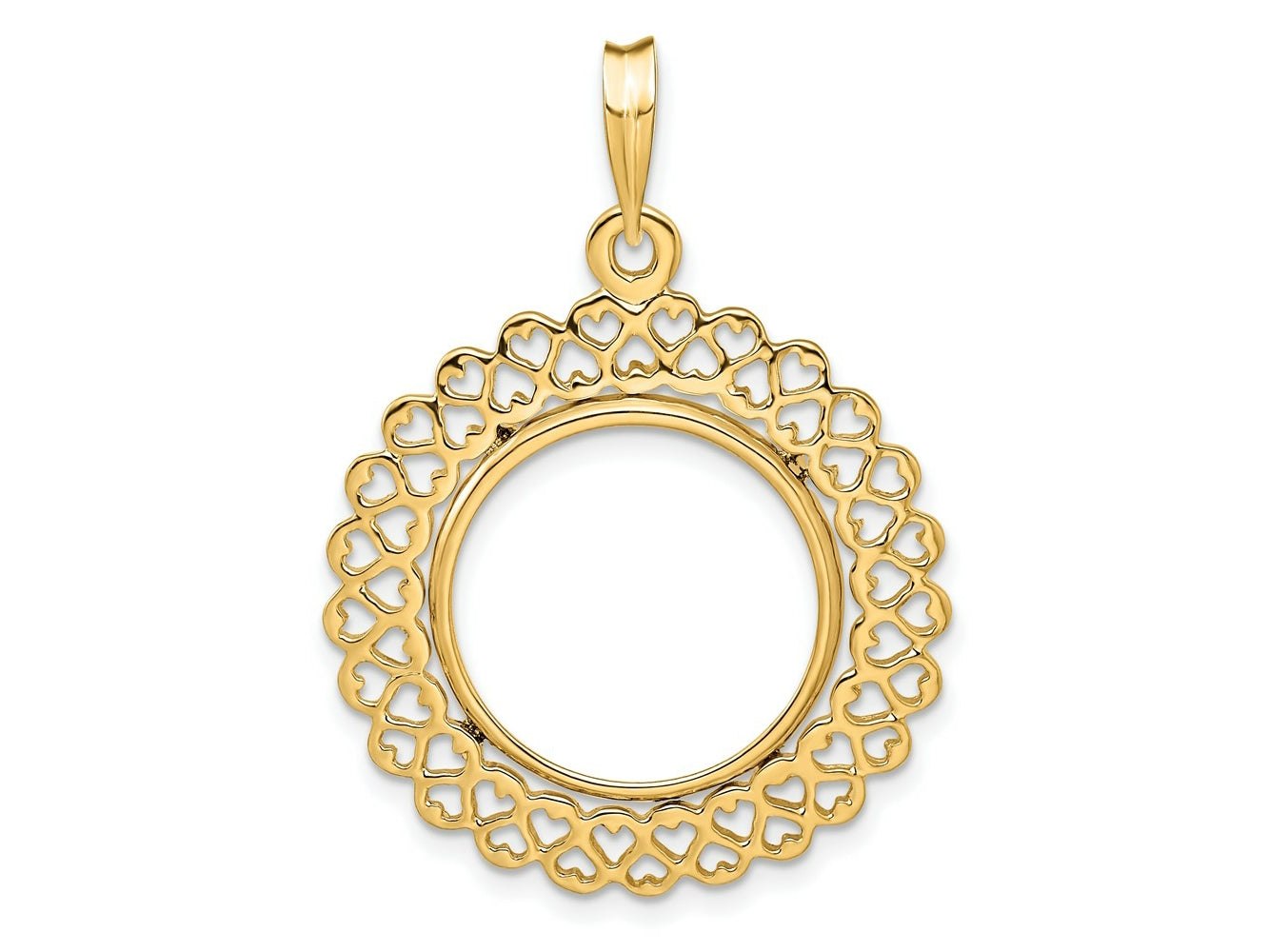 FJC Finejewelers 14 kt Yellow Gold Polished Heart Filigree 17.8mm Prong Coin Bezel Pendant