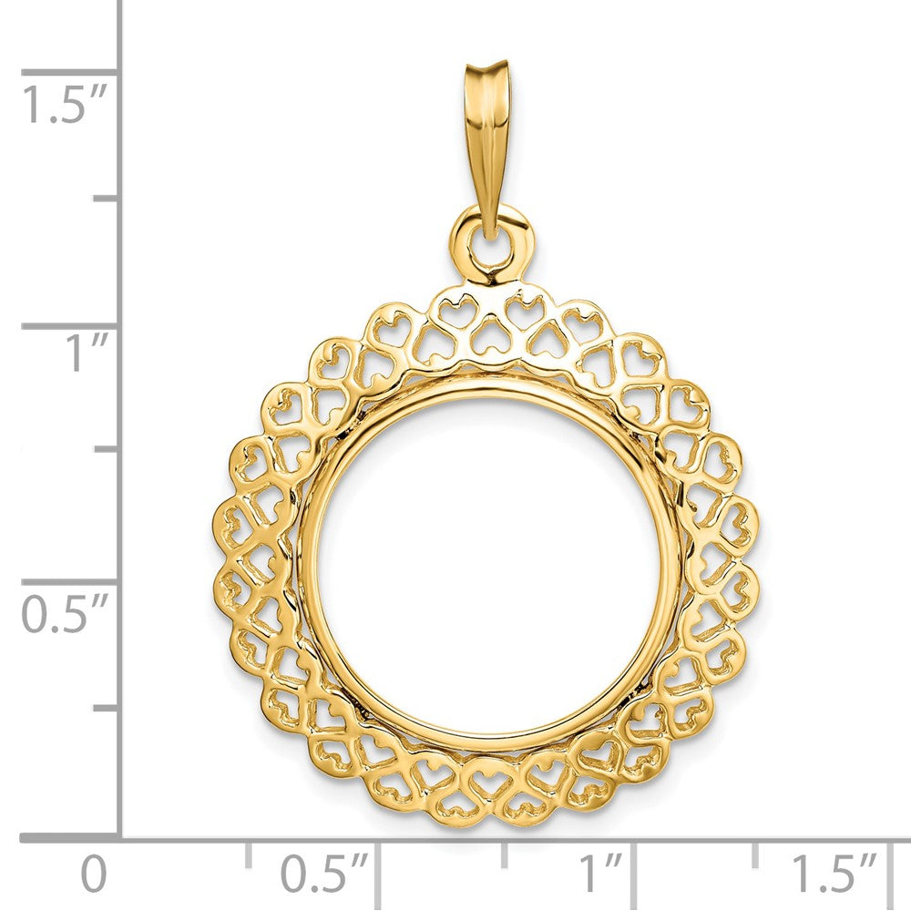 FJC Finejewelers 14 kt Yellow Gold Polished Heart Filigree 18.0mm Prong Coin Bezel Pendant